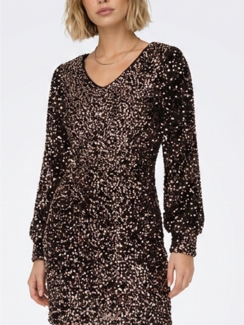 Nanette Lepore Black & Rose Gold Sequin Long Sleeve Dress